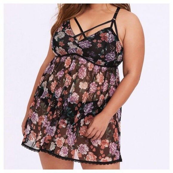 Torrid Floral Simply Mesh Strappy Babydoll - Picture 2 of 5